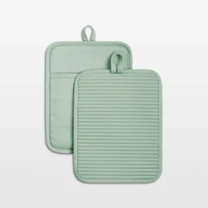 Kitchen Pistachio Ribbed Soft Silicone Pot Holders Set Of 2