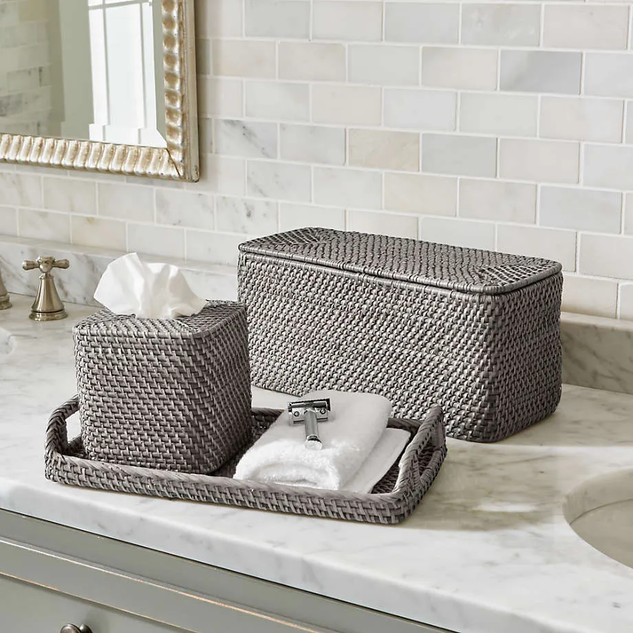 Premium Natural Bamboo Handmade Square Tissue Box Gray - Image 2