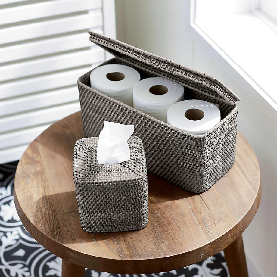 Premium Natural Bamboo Handmade Square Tissue Box Gray - Image 3