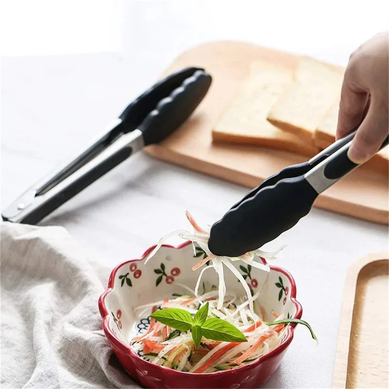 3pcs Silicone Kitchen Cooking Tongs Set Stainless Steel Nonstick Food Tongs Non-Slip Cooking Clip Clamp BBQ Salad Grill Tools - Image 4