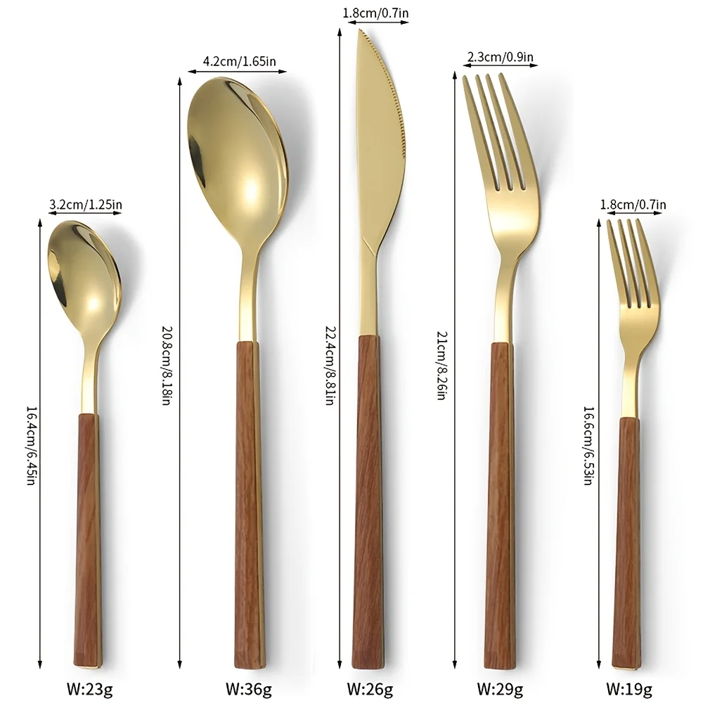 2 Sets 10Pcs Wood Grain Handle Stainless Steel Flatware Set - Image 6