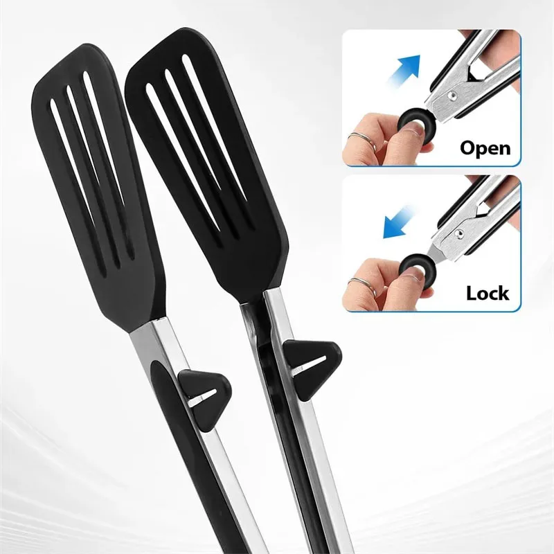 3pcs Silicone Kitchen Cooking Tongs Set Stainless Steel Nonstick Food Tongs Non-Slip Cooking Clip Clamp BBQ Salad Grill Tools - Image 3