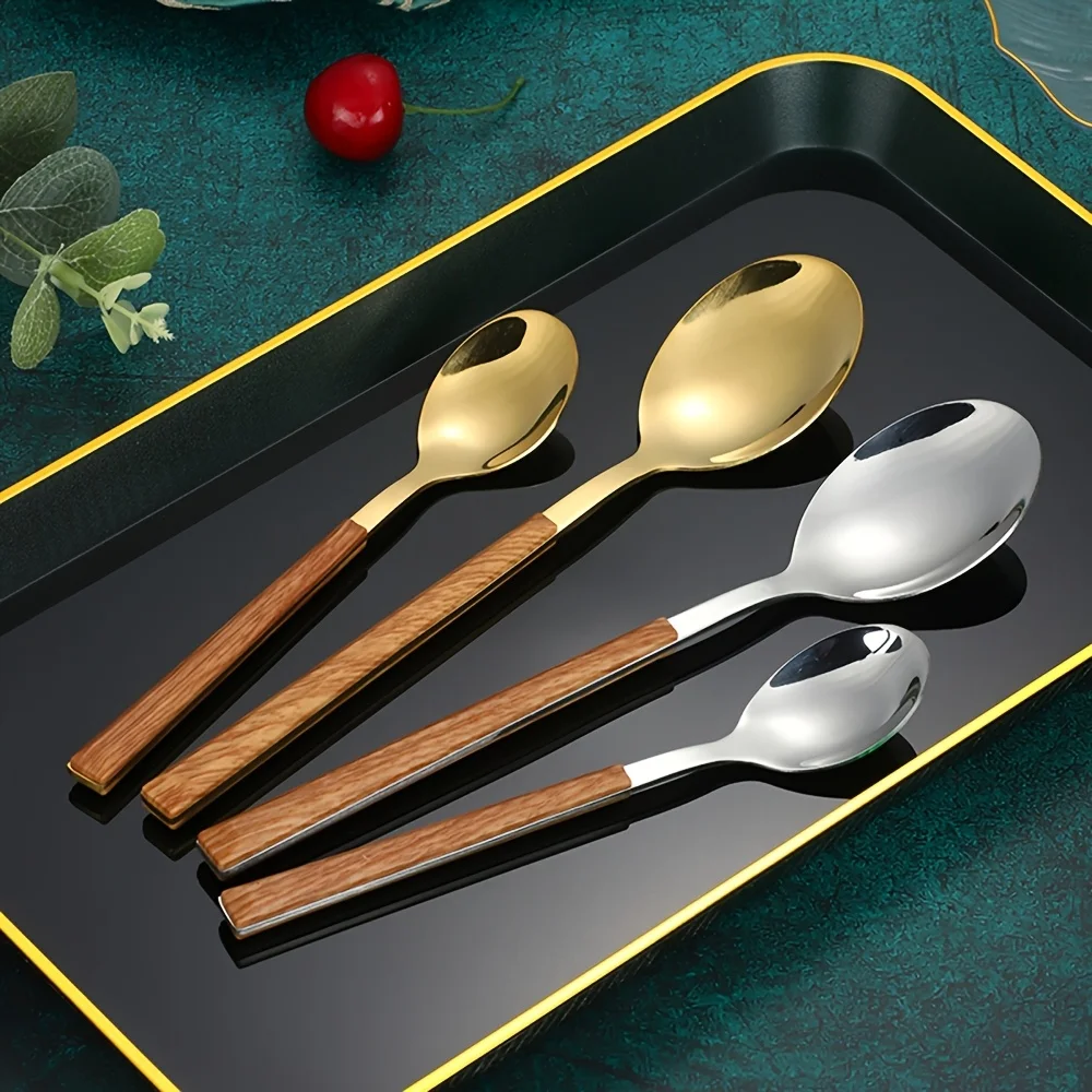 2 Sets 10Pcs Wood Grain Handle Stainless Steel Flatware Set - Image 4