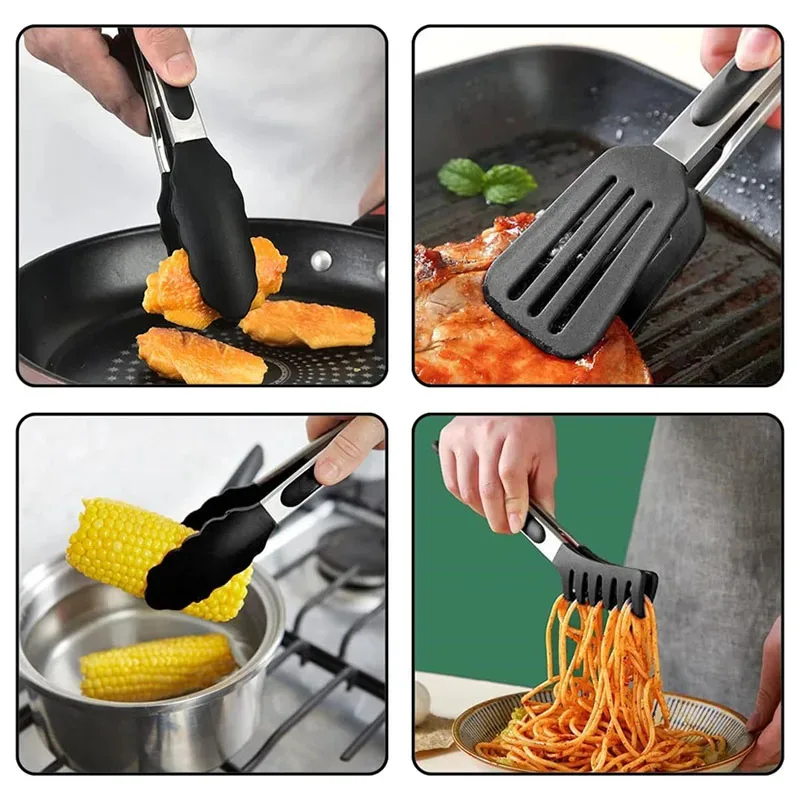3pcs Silicone Kitchen Cooking Tongs Set Stainless Steel Nonstick Food Tongs Non-Slip Cooking Clip Clamp BBQ Salad Grill Tools - Image 6