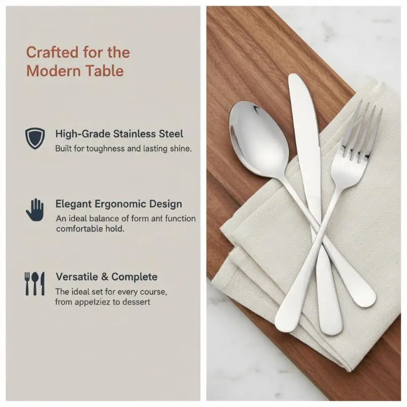 Stainless Steel Flatware Cutlery Set Mirror Finish - Image 2